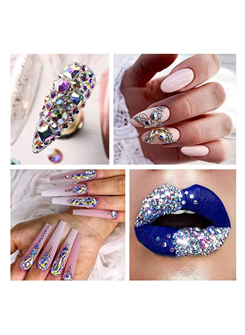 SYOSI Nail Rhinestones Set, 1728 Pieces Flatback Crystal AB Nail Gems + 120 Pieces Multi Shape Glass 3D Nail Jewels, Bling Nail Diamonds Stone with Art Accessories Rhinestone Picker and Tweezers - Image 4