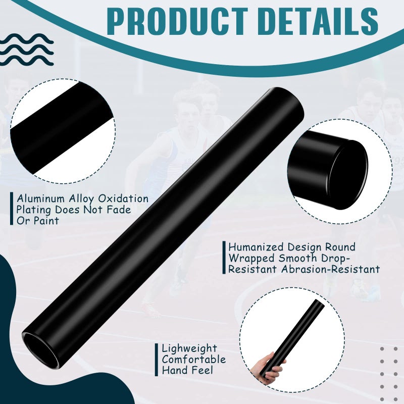 Hanaive 12 Pieces Relay Baton Sports Aluminum Track Baton Field Race Equipments for Running Race Team Corrosion Resistant for Students Office Clark Running Outdoor Field Race Tools(Black) - Image 2