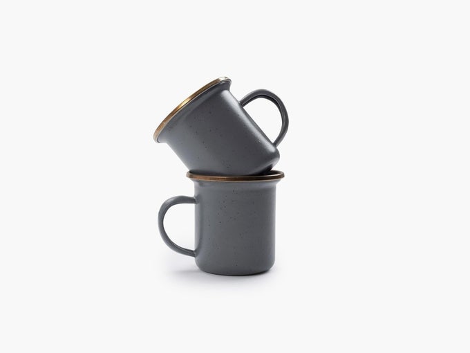 5OUNCE ENAMEL ESPRESSO CUP SET OF 2 SMALL COFFEE MUG AND TEA CUP STAINLESS STEEL RIM CAMPING MUG FOR INDOOR AND OUTDOOR USE SLATE GRAY