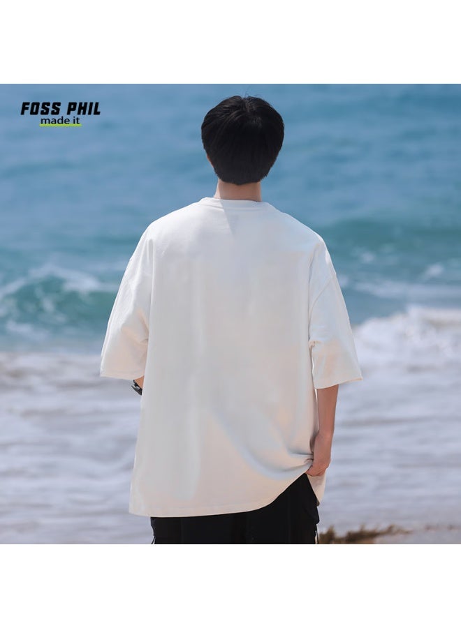 Foss Phil Short-sleeve T-shirt For Men And Women, Summer Sports Casual Trendy Printed Pure Cotton Top, Men's And Women's Clothing F0013 White XL - Image 3