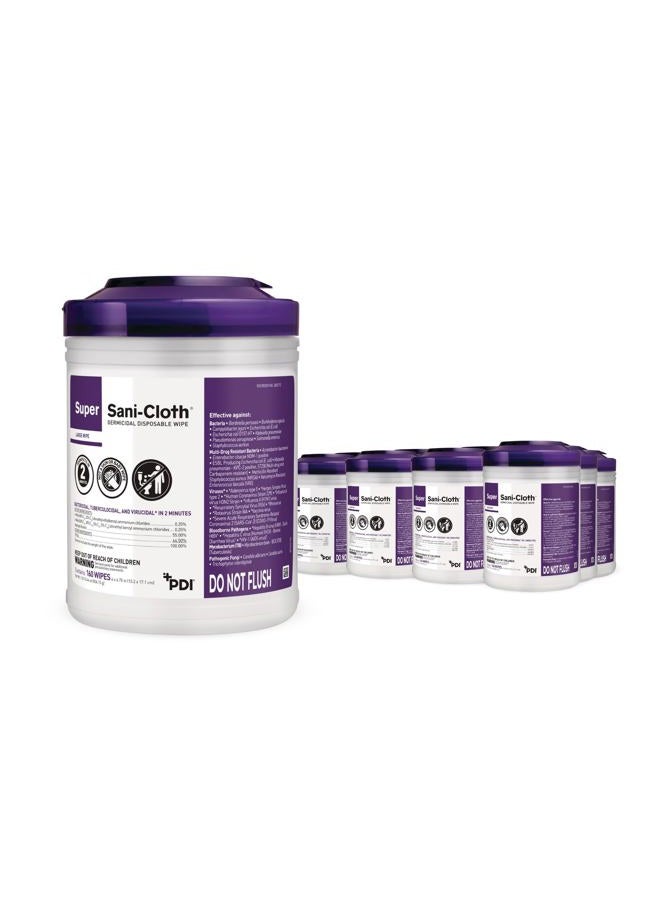 PDI Q55172 Super Sani Cloth Germicidal Disinfecting Wipes, Large 6" x 6-3/4", 160 Wipes (Case of 12 Canisters) - Image 1