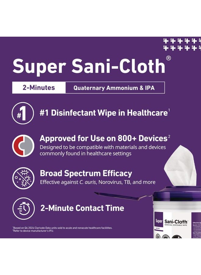 PDI Q55172 Super Sani Cloth Germicidal Disinfecting Wipes, Large 6" x 6-3/4", 160 Wipes (Case of 12 Canisters) - Image 3