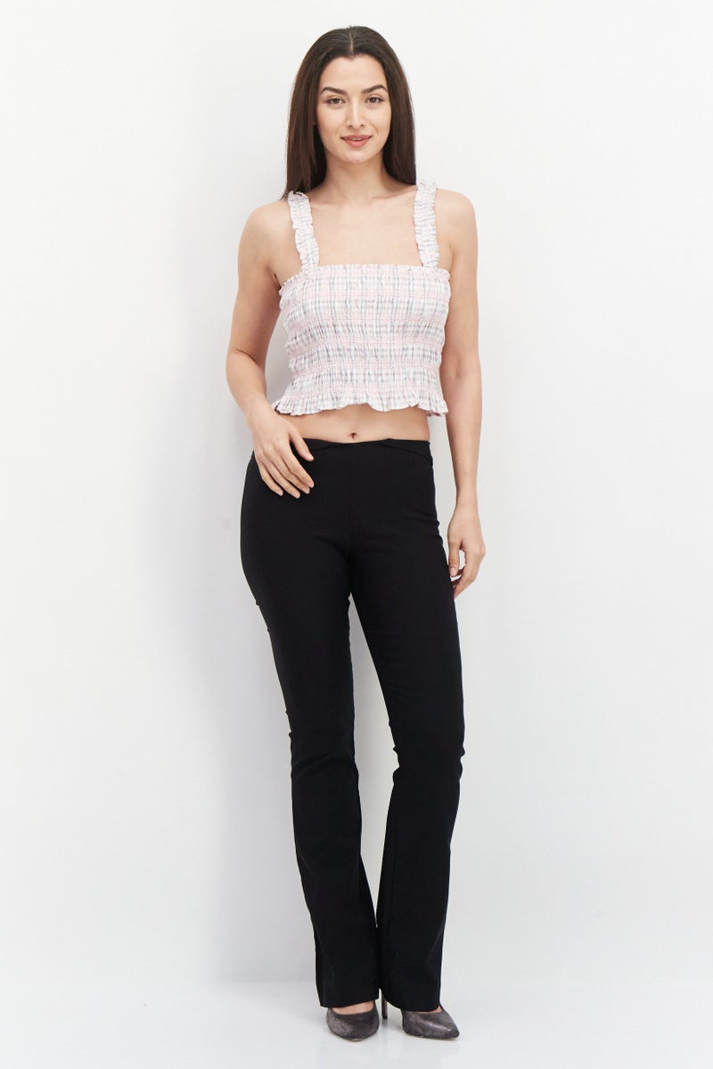 French Connection بلوزة نسائية بدون أكمام بتصميم مربع الرقبة، مربعات، مجموعة وردية - Image 3