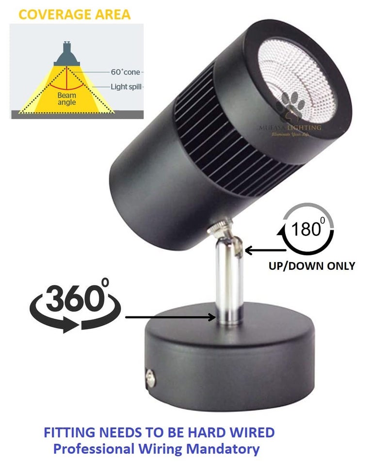 Mufasa 9 Watts Black Body LED Spot Focus Wall Light 13Cm Height (Indoor Use Only) (Warm White, Aluminium Body) - Image 2