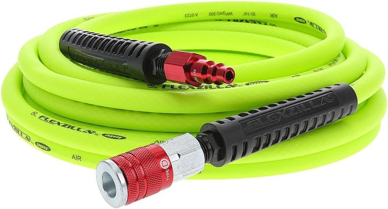 Flexzilla Air Hose with ColorConnex Industrial Type D Coupler and Plug, 1/4 in. x 25 ft., Heavy Duty, Lightweight, ZillaGreen - Image 1
