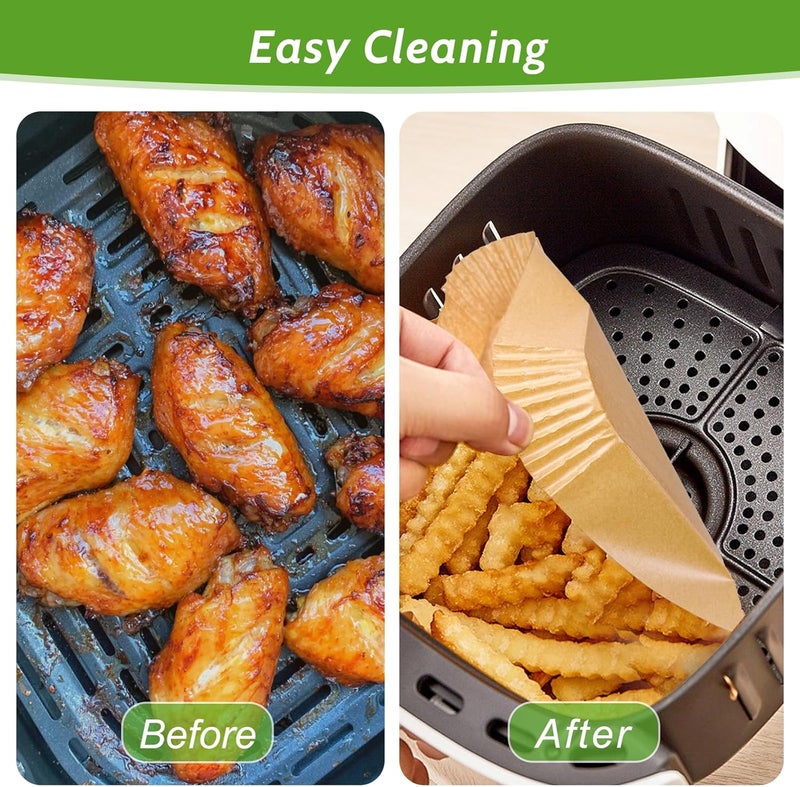Tripho 360 Pcs 8” Square Unbleached Heavy Duty Air Fryer Paper Liners Disposable, Non-Stick & Non-Leak Parchment Paper Liners for Airfryer Basket, Deep Fryer Parts & Accessories - Image 5
