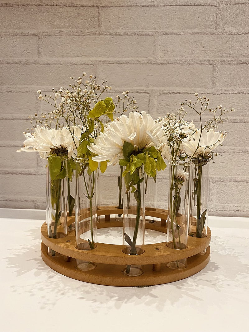 LABZIO Round Wooden Test Tube Flower Vase for Table Top with Borosilicate 3.3 Glass Tubes | Hydroponic Plant Holder | Wooden Stand Decorative Vase for Living Room, Dining Table,Office Desk,Home Decor - Image 4