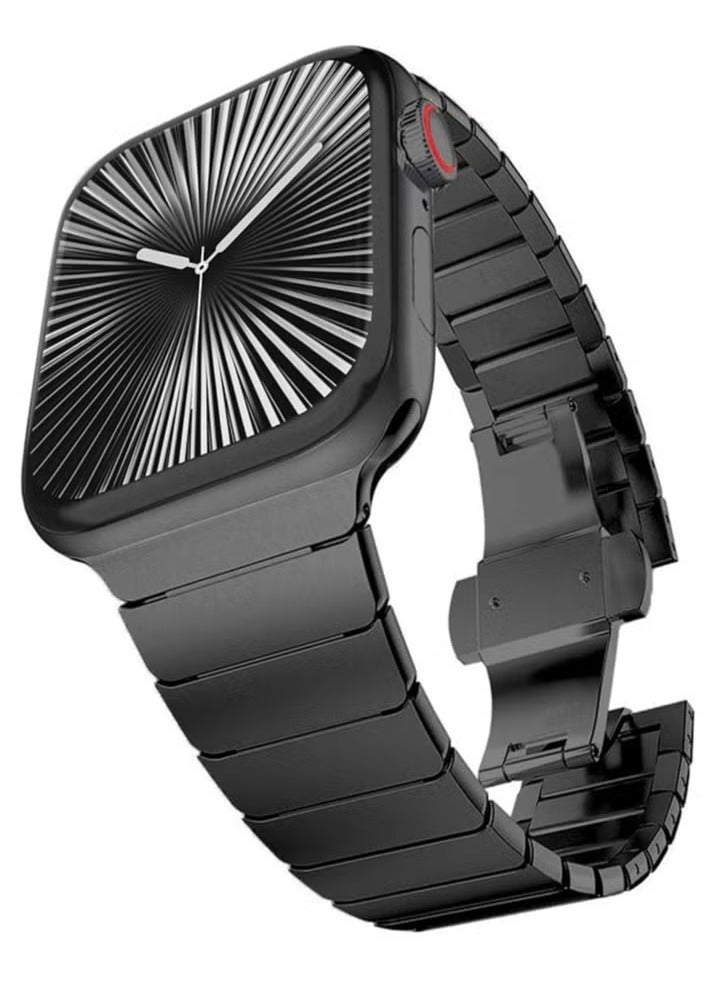 TIGER Stainless Steel Strap for iWatch 49mm, 46mm, 45mm, 44mm, 42mm – Black Replacement Band for Apple Watch Ultra 3, Ultra 2, Ultra, Series 10, 9, 8, 7, SE, 6, 5, 4, 3, 2, 1 – Sleek, Durable & Adjustable - Image 1