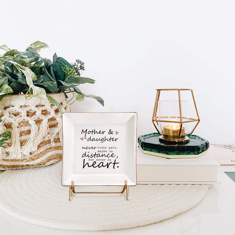 ELEGANTPARK Mom Gifts from Daughter Ceramic Ring Dish Daughter Christmas Birthday Gifts from Mom Square Trinket Jewelry Dish for Girls Graduation Present - Image 3