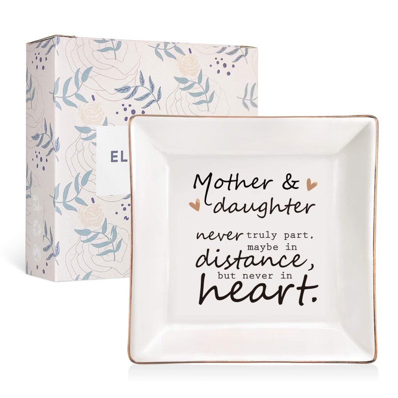 ELEGANTPARK Mom Gifts from Daughter Ceramic Ring Dish Daughter Christmas Birthday Gifts from Mom Square Trinket Jewelry Dish for Girls Graduation Present - Image 4