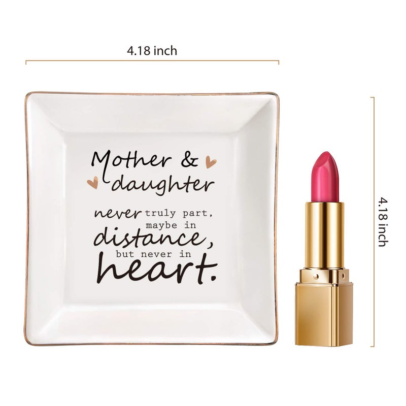 ELEGANTPARK Mom Gifts from Daughter Ceramic Ring Dish Daughter Christmas Birthday Gifts from Mom Square Trinket Jewelry Dish for Girls Graduation Present - Image 5