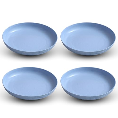 aDai Degradable Lightweight Wheat Straw Plates - 8.7" Unbreakable Dinnerware, Dishwasher & Microwave Safe for Kids, Toddlers, Adults, Ideal for Salads, Pasta, Snacks & More - (Blue, 4Pcs) - Image 1