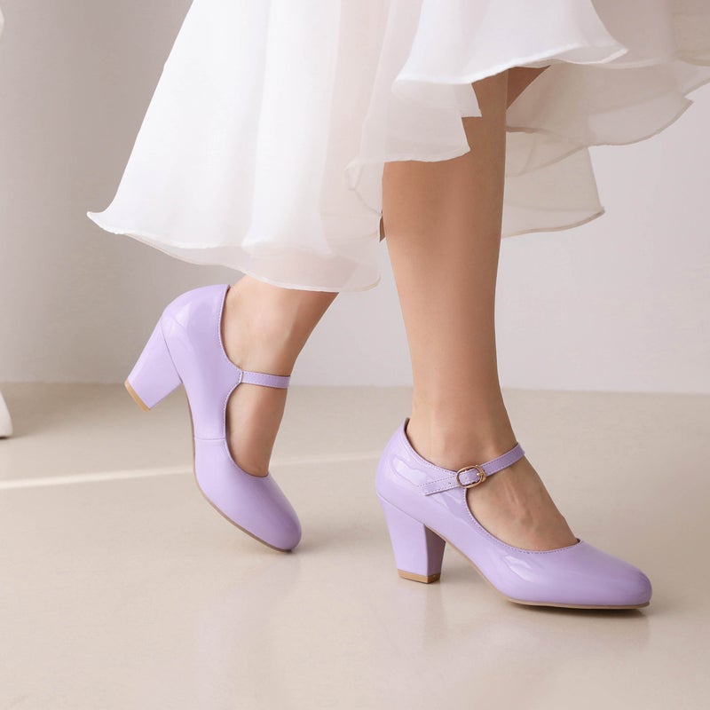 Mary Jane Shoes Women'S Round Toe Patent Leather Chunky Heel High Heel Fairy Buckle Soft Girl Commuter Shoes Candy Color Women'S Shoes - Image 2