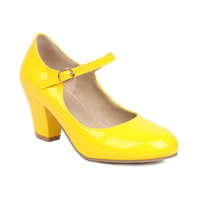 Mary Jane Shoes Women'S Round Toe Patent Leather Chunky Heel High Heel Fairy Buckle Soft Girl Commuter Shoes Candy Color Women'S Shoes - Image 1