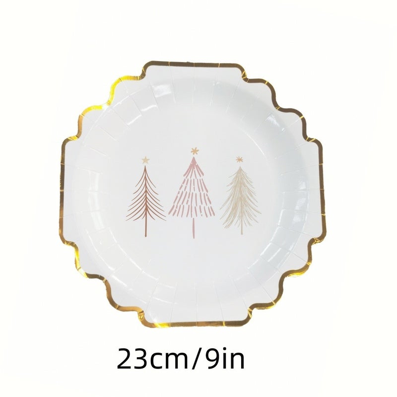 Christmas Paper Plate Paper Cup Tablecloth Tableware Cross-border New Disposable Party Dinner Plate Birthday Party Disposable Gathering 9 inch 10 a pack 
