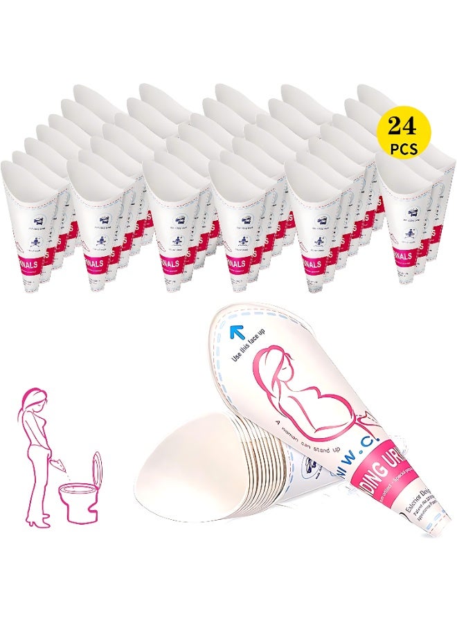 صن سباير 24 قطعة من المبولة الأنثوية القابل للتصرف ، قمع المبولة الأنثوي المحمول في الهواء الطلق كأس بول دائم للنساء ، قمع بول قابل للتصرف من الورق المقاوم للماء للتخييم والمشي لمسافات طويلة والحمل والسيدات غير المريحات. - Image 1