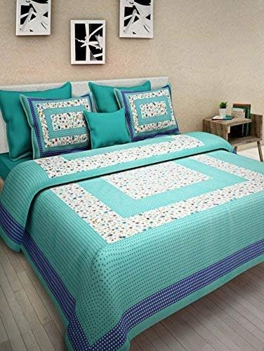 ART WORLD Queen Size Double Bed Sheet with Pillow Covers Pure Cotton Rajasthani Jaipuri Traditional Printed Bedcover - Image 2