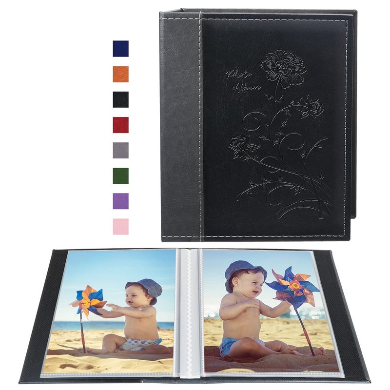 Artmag Artmag Photo Album 5x7 Clear Pages Pockets Leather Cover Slip Slide in Photo Album Book Holds 50 Vertical 5x7 Photos Picture Book for Wedding Family (Black)  - Image 1