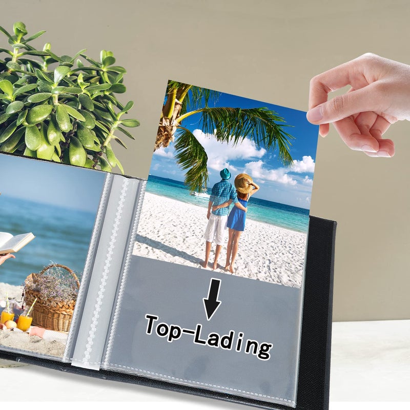 Artmag Artmag Photo Album 5x7 Clear Pages Pockets Leather Cover Slip Slide in Photo Album Book Holds 50 Vertical 5x7 Photos Picture Book for Wedding Family (Black)  - Image 5