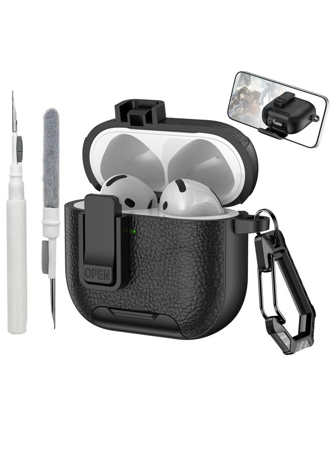 Protective Case Cover for for AirPods Pro 2/Pro with Phone Stand, Full Body Drop Protection Cover Automatic Snap Switch Lock Design with Carabiner Keychain Headphone Cases for AirPods Pro 2/Pro with Cleaner Kit and Keychain  - Image 1