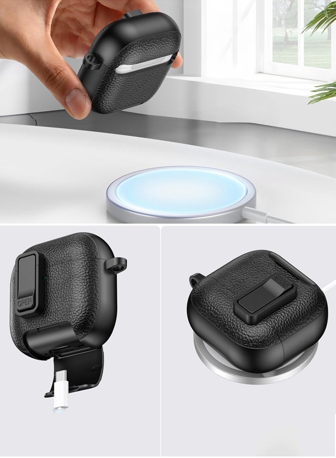Protective Case Cover for for AirPods Pro 2/Pro with Phone Stand, Full Body Drop Protection Cover Automatic Snap Switch Lock Design with Carabiner Keychain Headphone Cases for AirPods Pro 2/Pro with Cleaner Kit and Keychain  - Image 3