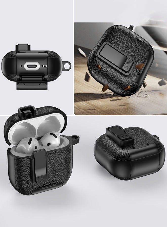 Protective Case Cover for for AirPods Pro 2/Pro with Phone Stand, Full Body Drop Protection Cover Automatic Snap Switch Lock Design with Carabiner Keychain Headphone Cases for AirPods Pro 2/Pro with Cleaner Kit and Keychain  - Image 5