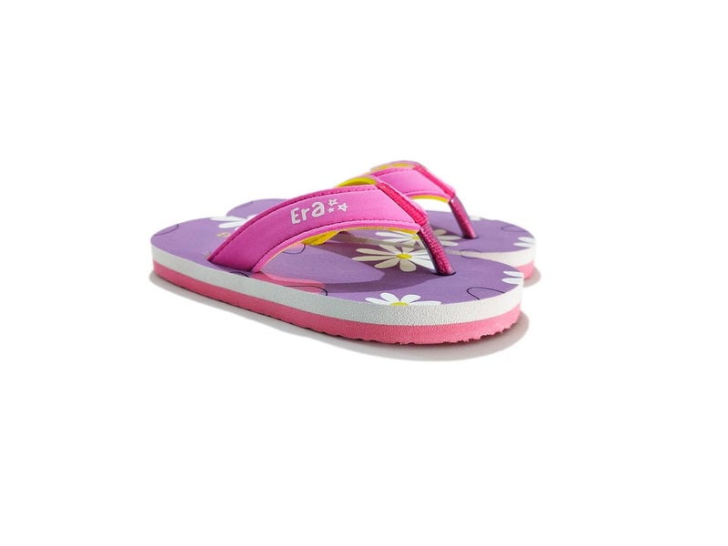 era Kids' Floral Print Flip Flops, Purple and Pink, Daisy Pattern - Image 1