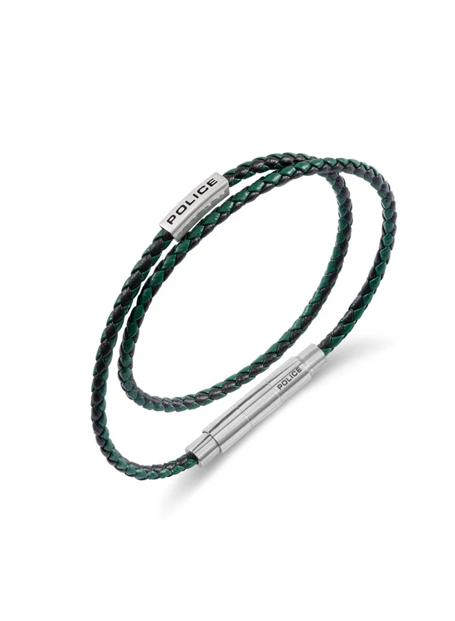 POLICE Duplex Black & Green Double Wrap Leather Bracelet for Men