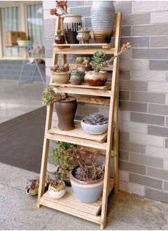LINGWEI Foldable Wooden Decorative Stand Four Layers Ladder Design Pure Solid Wood Garden Flower Pot Rack Display Book Shelves Storage Plants Holder  - Image 3