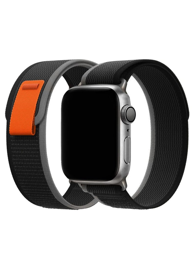 CATANES - Apple Watch Trail Band 49mm 45mm 44mm 42mm Nylon Woven Sport Strap for iWatch Series Ultra/8/7/SE/6/5/4/3/2/1 Black/Orange - Image 1