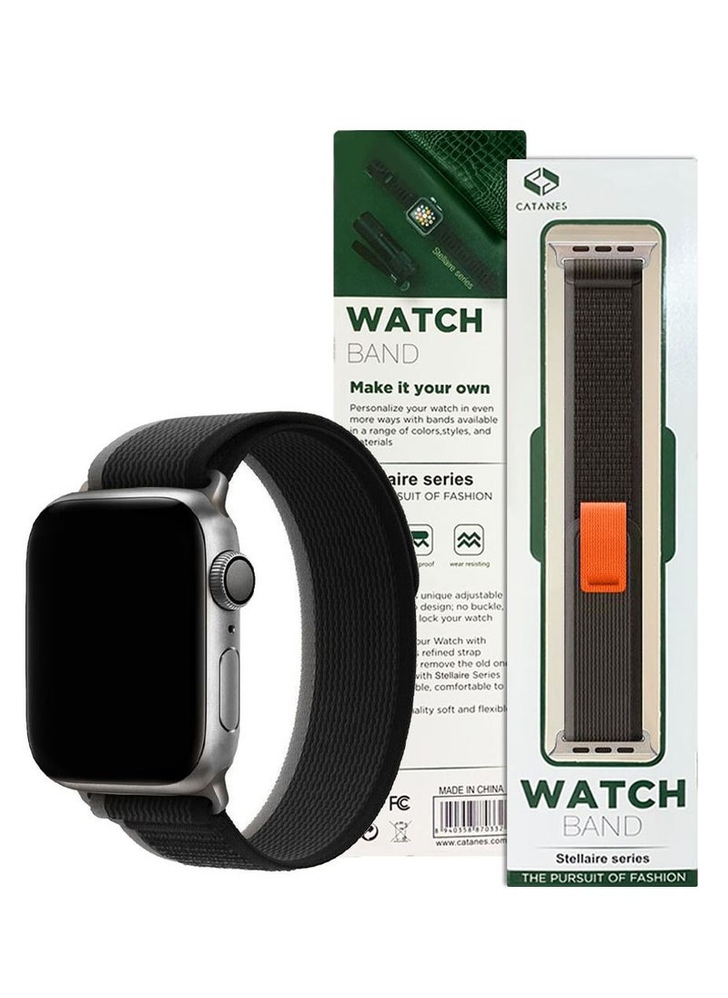 CATANES - Apple Watch Trail Band 49mm 45mm 44mm 42mm Nylon Woven Sport Strap for iWatch Series Ultra/8/7/SE/6/5/4/3/2/1 Black/Orange - Image 1