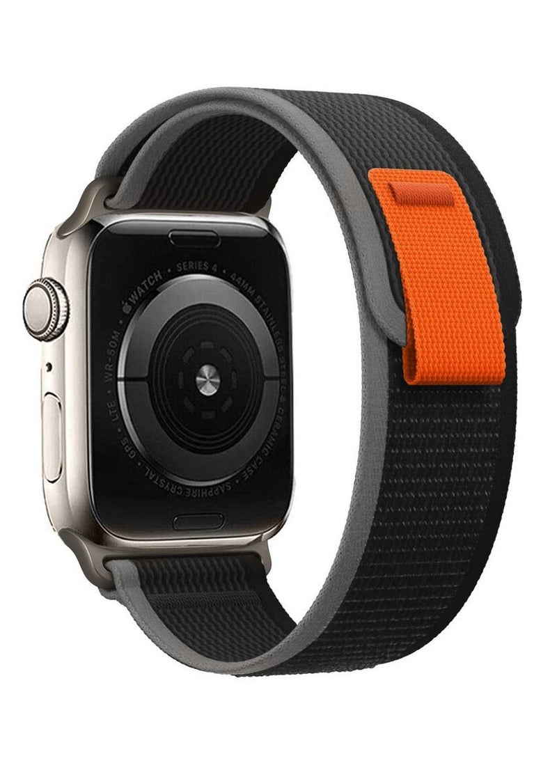 CATANES - Apple Watch Trail Band 49mm 45mm 44mm 42mm Nylon Woven Sport Strap for iWatch Series Ultra/8/7/SE/6/5/4/3/2/1 Black/Orange - Image 1