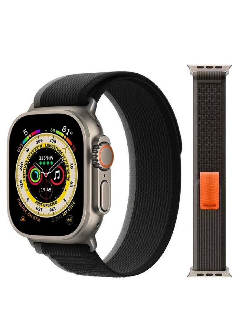 CATANES - Apple Watch Trail Band 49mm 45mm 44mm 42mm Nylon Woven Sport Strap for iWatch Series Ultra/8/7/SE/6/5/4/3/2/1 Black/Orange - Image 1