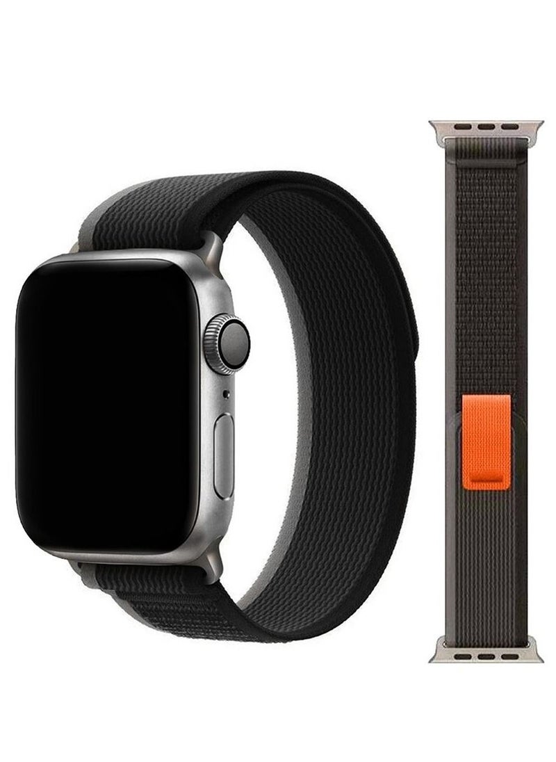 CATANES - Apple Watch Trail Band 49mm 45mm 44mm 42mm Nylon Woven Sport Strap for iWatch Series Ultra/8/7/SE/6/5/4/3/2/1 Black/Orange - Image 1