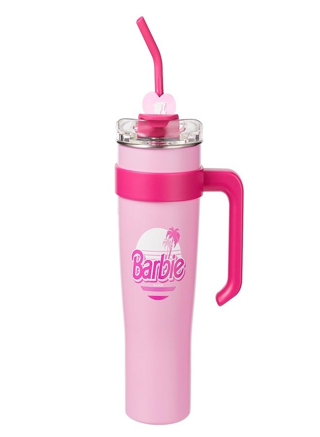 MINISO Fancy Barbie Collection Stainless Steel Tumbler (1600mL)-Light Pink With Handle And Straw Insulated Travel Coffee Mug For Women Girls - Image 1