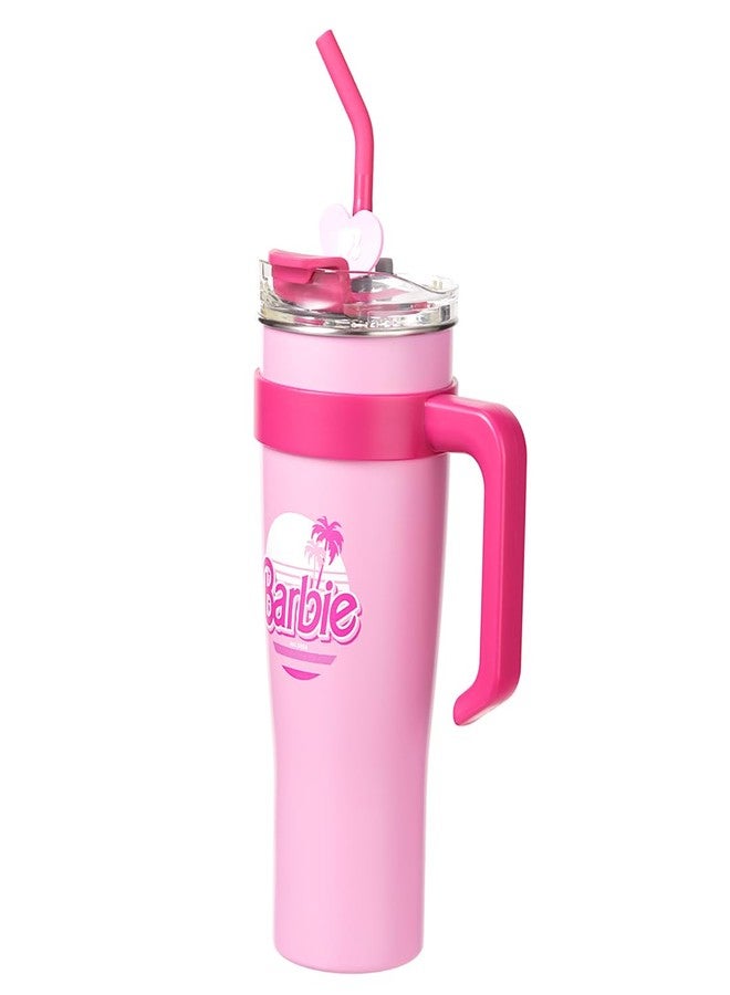 MINISO Fancy Barbie Collection Stainless Steel Tumbler (1600mL)-Light Pink With Handle And Straw Insulated Travel Coffee Mug For Women Girls - Image 4
