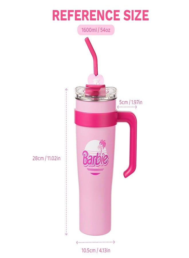 MINISO Fancy Barbie Collection Stainless Steel Tumbler (1600mL)-Light Pink With Handle And Straw Insulated Travel Coffee Mug For Women Girls - Image 2