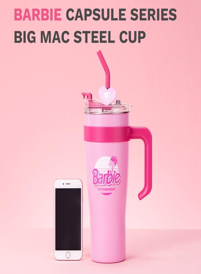 MINISO Fancy Barbie Collection Stainless Steel Tumbler (1600mL)-Light Pink With Handle And Straw Insulated Travel Coffee Mug For Women Girls - Image 5