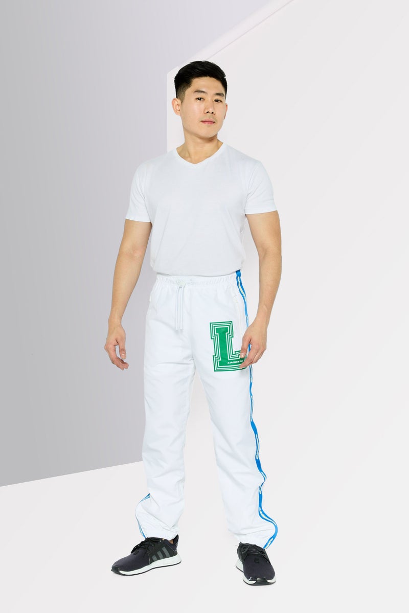 LACOSTE Men Relaxed Fit Brand Logo Training Pants, White Combo  - Image 4