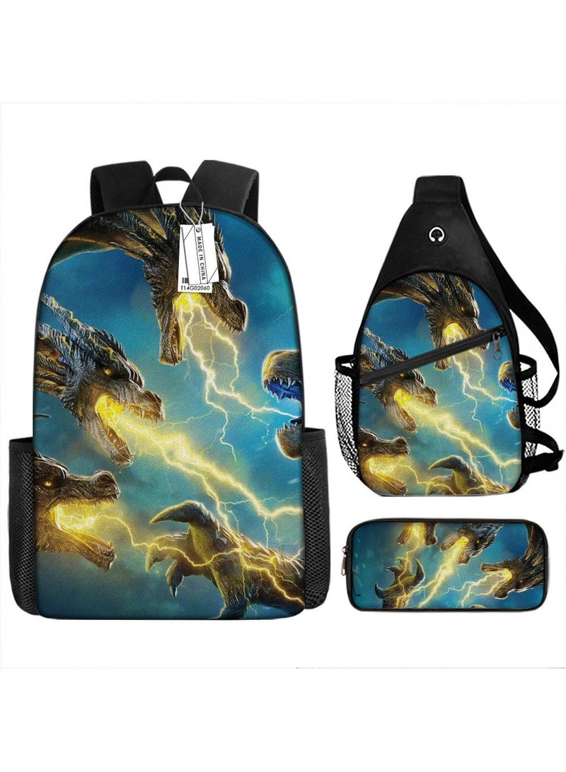 general 3-Piece Godzilla VS Kong 3D Print Backpack Set - Image 1