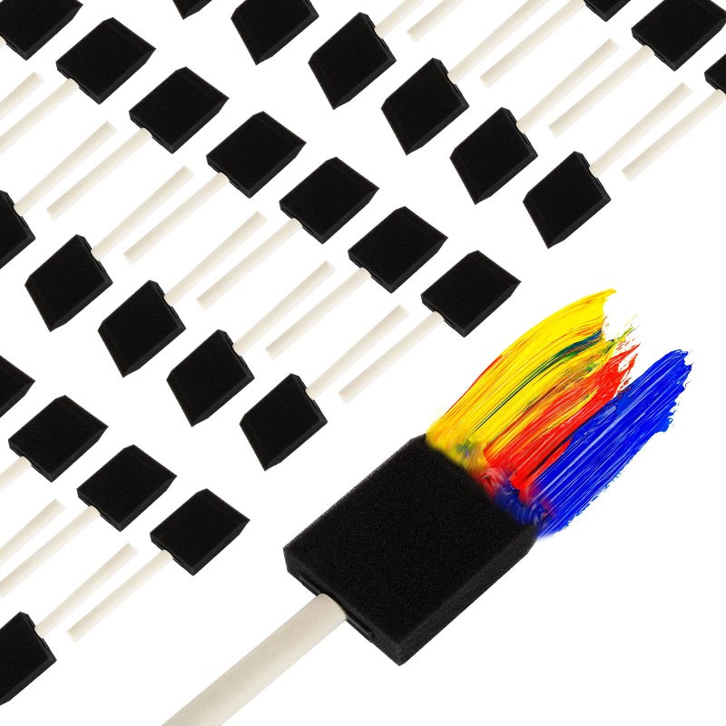 100 Pack 2 inch Foam Brush Bulk Foam Paint Brushes Foam Sponge Brush with Wood Handle Sponge Paint Brush Foam Brushes for Painting Acrylics Stains Varnishes Crafts