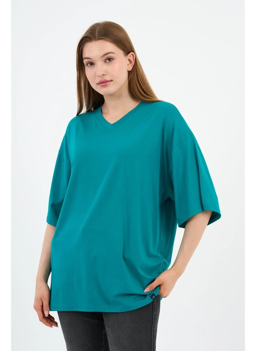 الكسندر جاردي V-Neck Oversize T-Shirt (E24-742A-WN)