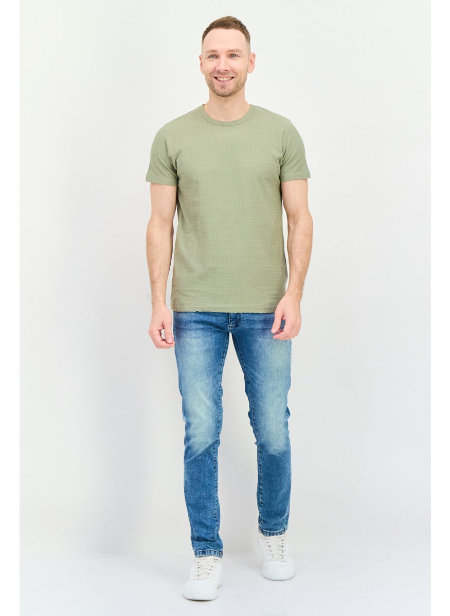 Peter Werth Men Crew Neck Short Sleeves Textured T-Shirt, Sage Green  - Image 4