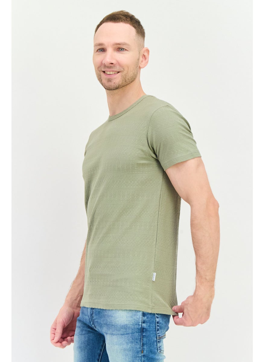 Peter Werth Men Crew Neck Short Sleeves Textured T-Shirt, Sage Green  - Image 2