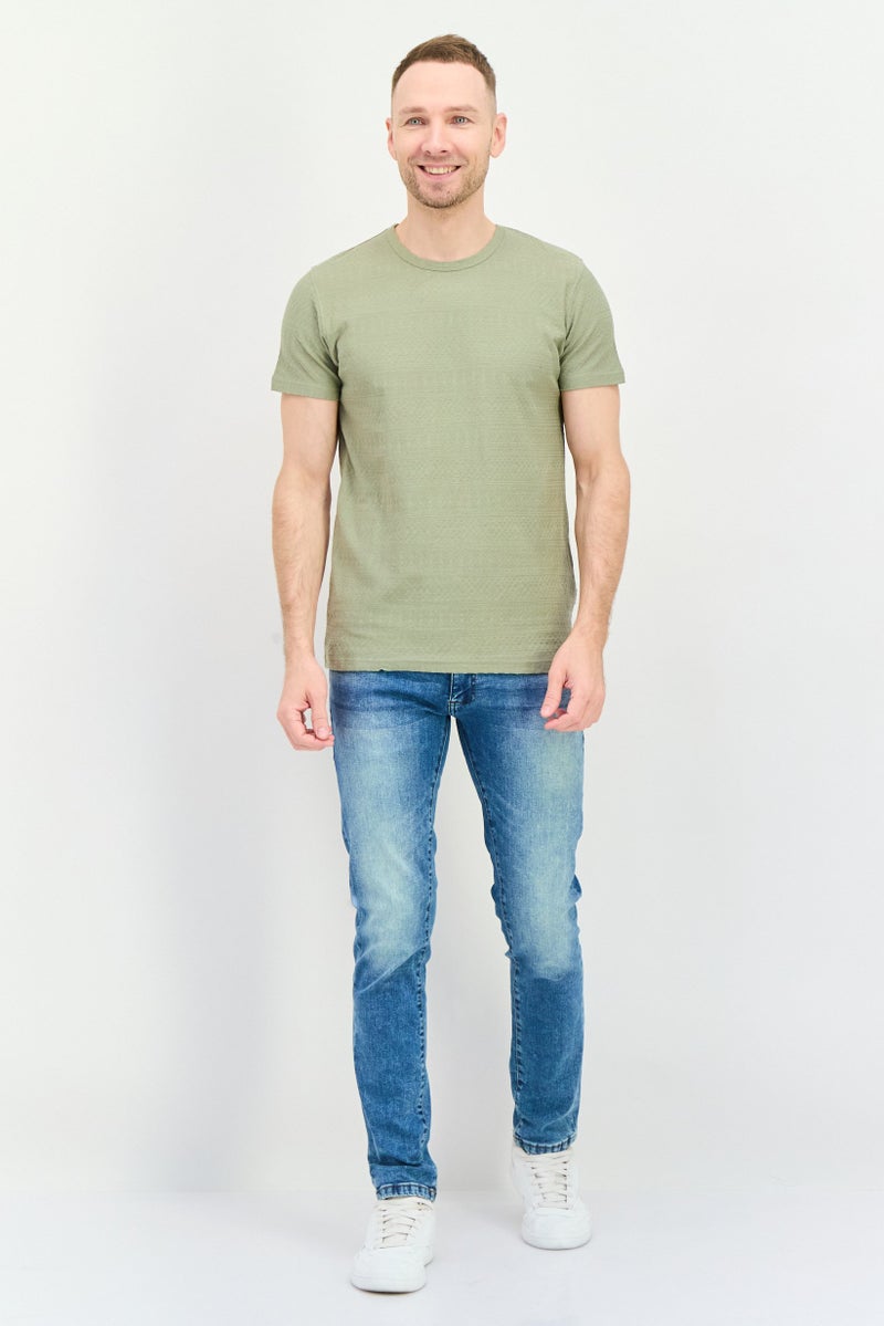Peter Werth Men Crew Neck Short Sleeves Textured T-Shirt, Sage Green - Image 2