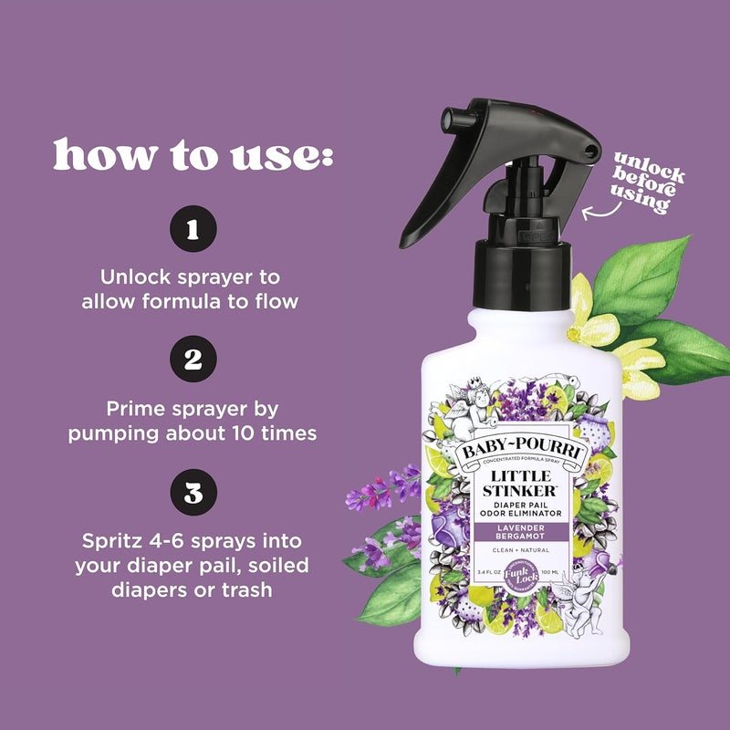 Poo-Pourri ببي بورّي ليتل ستينكر رذاذ معطر سلة الحفاضات 34 أونصة سائلة - لافندر، برغموت، يوكاليبتوس وفانيليا - Image 4