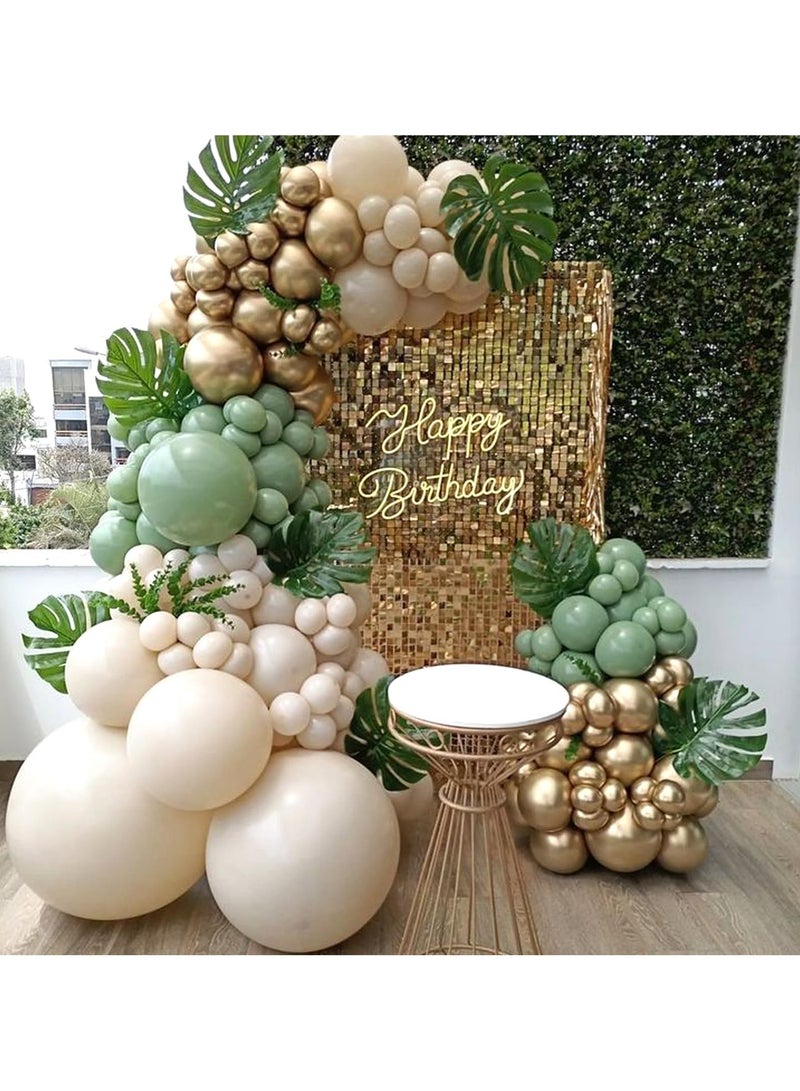 62Pcs Sage Green Balloon Kit,12Inch Sage Green Gold Confetti Balloons,Sand White Metallic Gold Party Balloon with Ribbon for Birthday Party,Baby Shower Decoration,Wedding,Graduation,Eucalyptus Party - Image 3