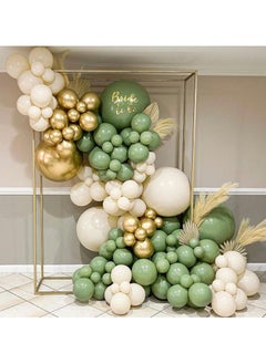 Generic 62Pcs Sage Green Balloon Kit,12Inch Sage Green Gold Confetti Balloons,Sand White Metallic Gold Party Balloon with Ribbon for Birthday Party,Baby Shower Decoration,Wedding,Graduation,Eucalyptus Party  - Image 4