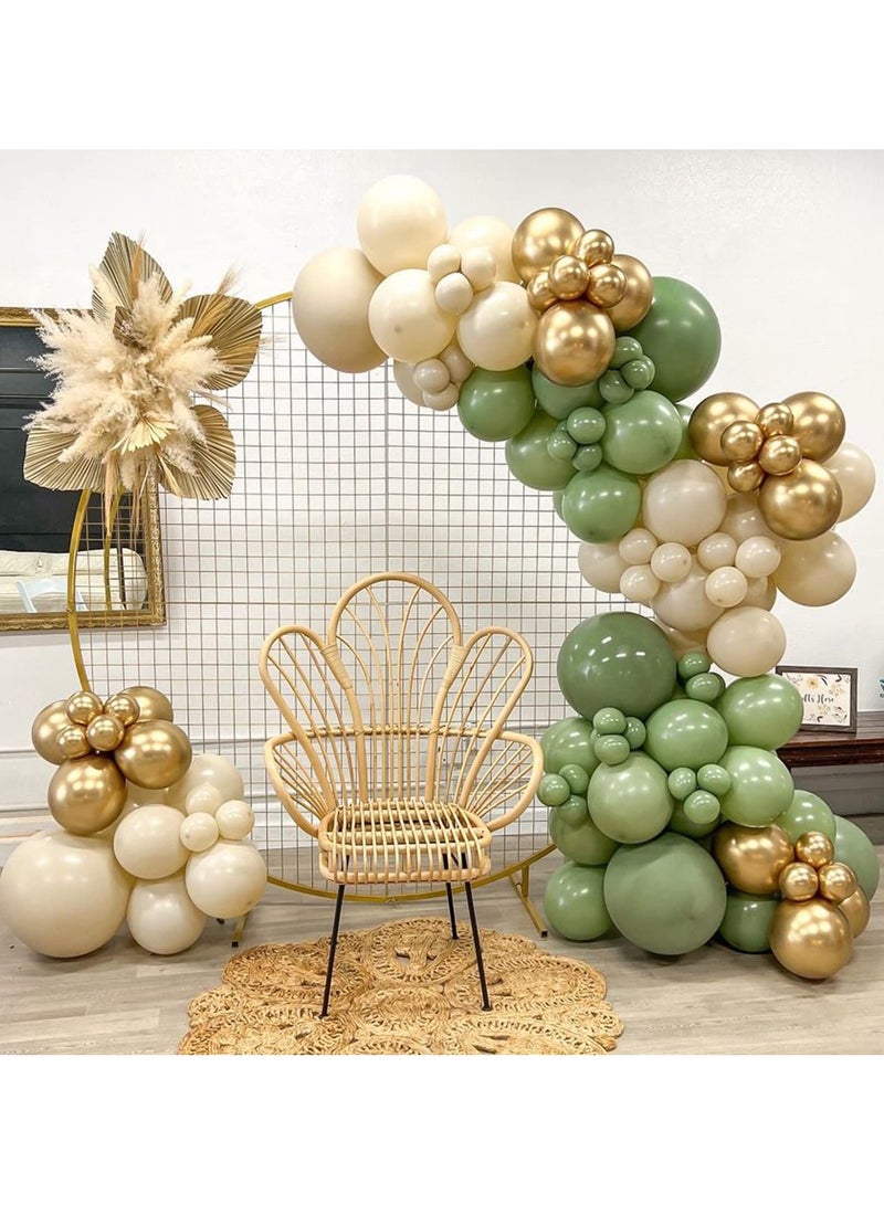 62Pcs Sage Green Balloon Kit,12Inch Sage Green Gold Confetti Balloons,Sand White Metallic Gold Party Balloon with Ribbon for Birthday Party,Baby Shower Decoration,Wedding,Graduation,Eucalyptus Party - Image 5