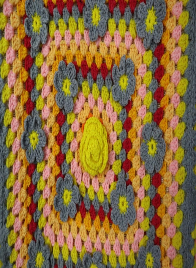Sutra Handmade Wool Crochet Yellow Grey Floral Tote Bag | Boho Shoulder Purse | Eco-Friendly Reusable Tote Bag | Summer Beach Handbag for Women Girls - Image 4